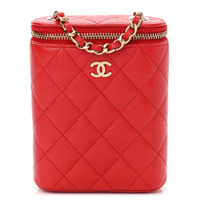 Chanel Caviar Quilted Small Vertical Coco Beauty Vanity Case With Chain Red 1 of 10