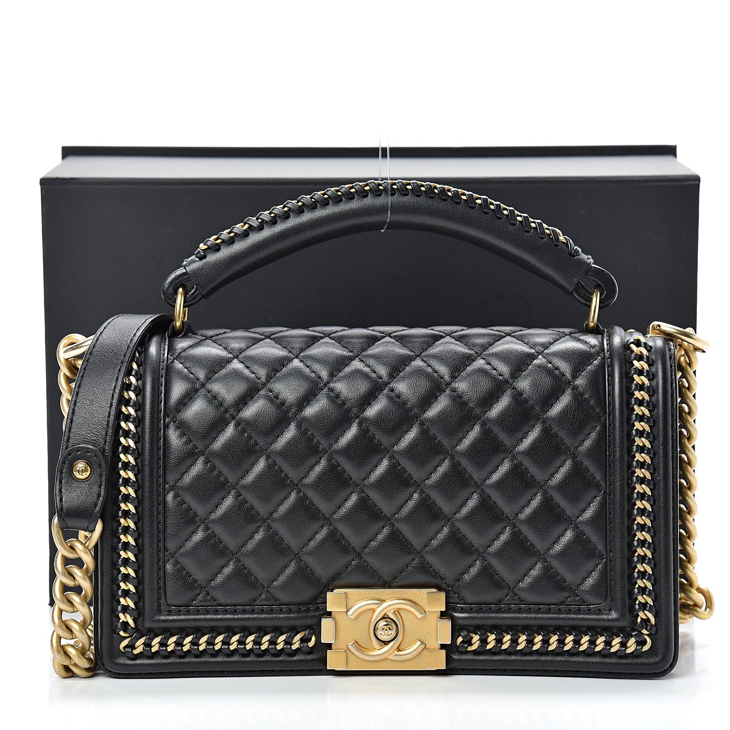 Chanel Calfskin Quilted Medium Boy Top Handle Flap Black 15 of 15
