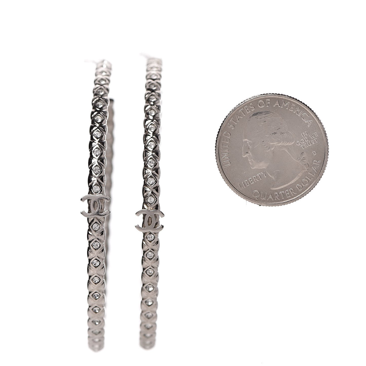 Crystal CC Hoop Earrings Silver