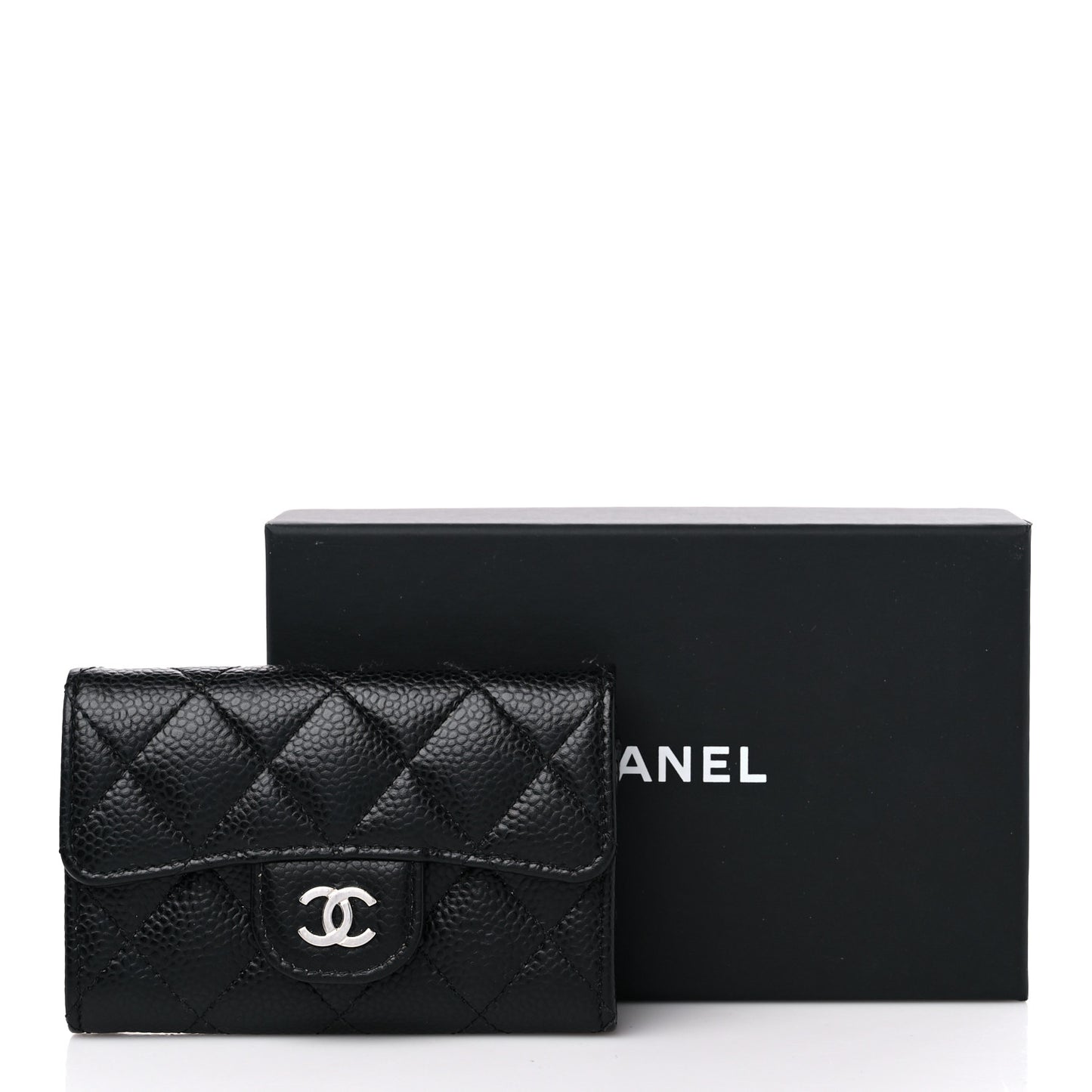 Caviar Quilted Flap Card Holder Wallet Black