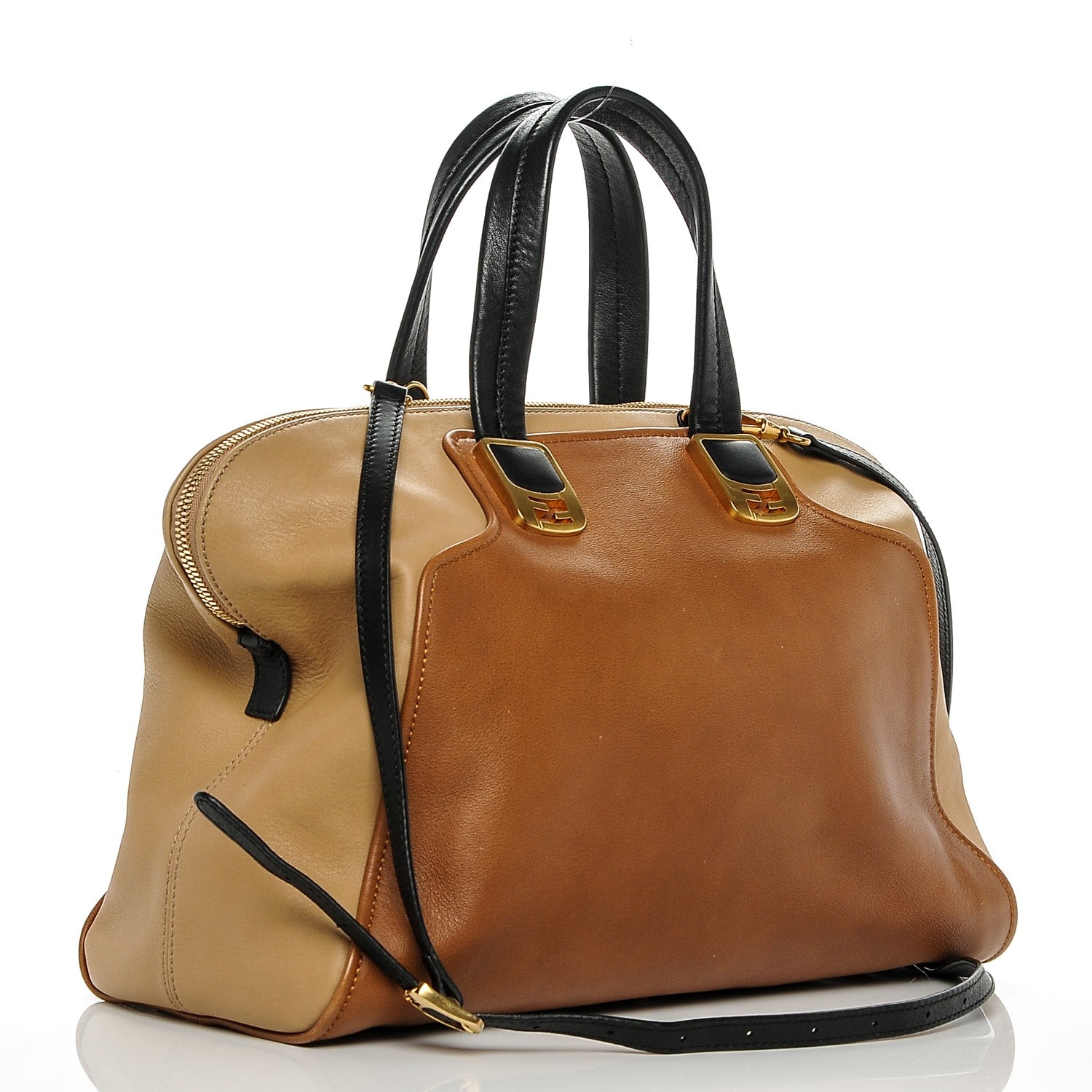 Fendi Calfskin Large Chameleon Tote Cognac Camel Black 3 of 7