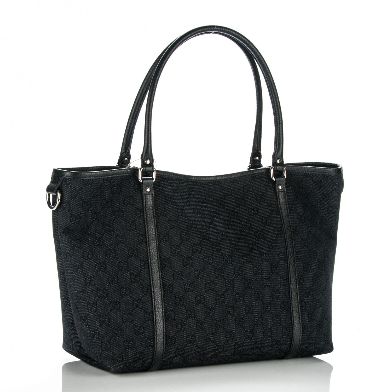 Gucci Denim Dollar Calfskin GG Monogram Medium Joy Tote Asfalto Black 3 of 7