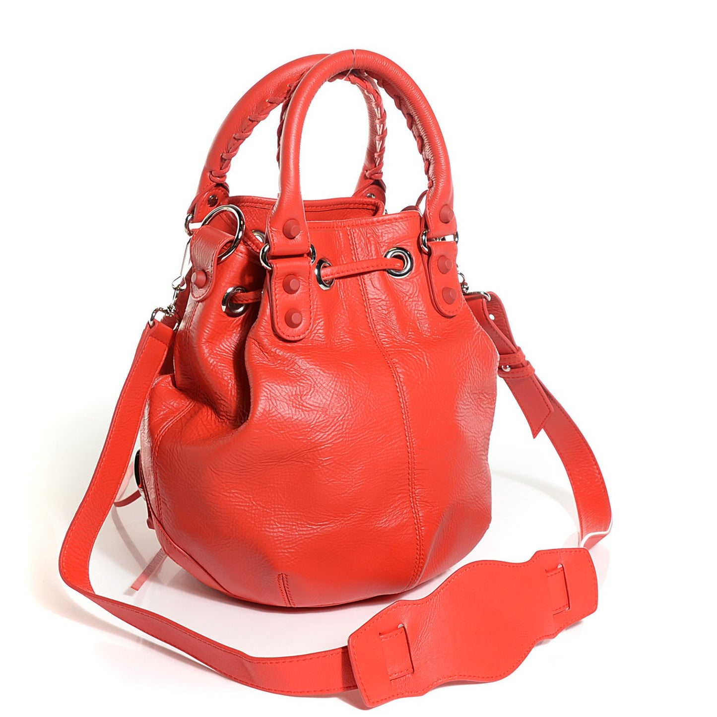 Matte Goatskin Rubber Covered Classic Hardware Mini Pompon Rouge Coquelicot Rouge Braise