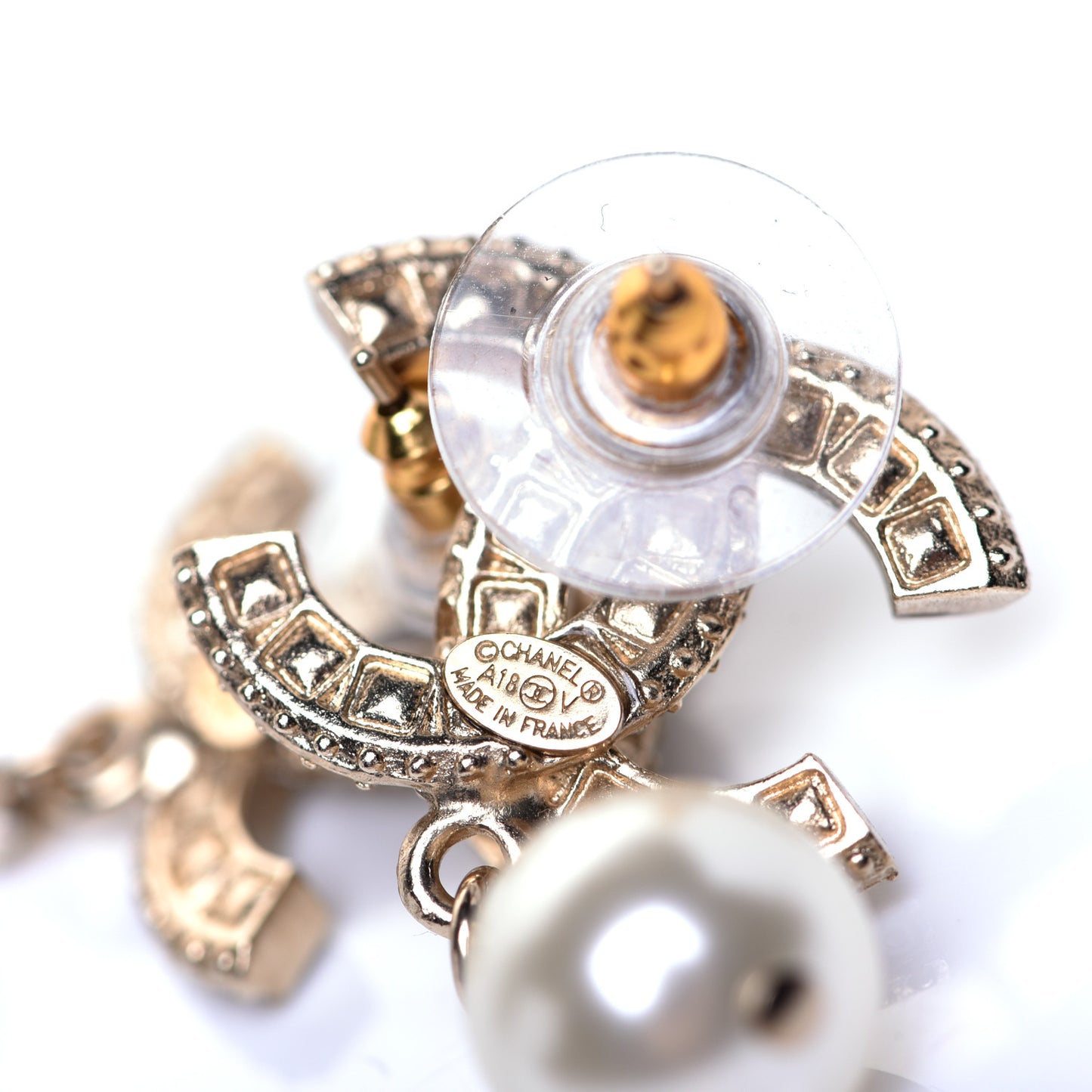 Crystal Pearl CC Drop Earrings Gold