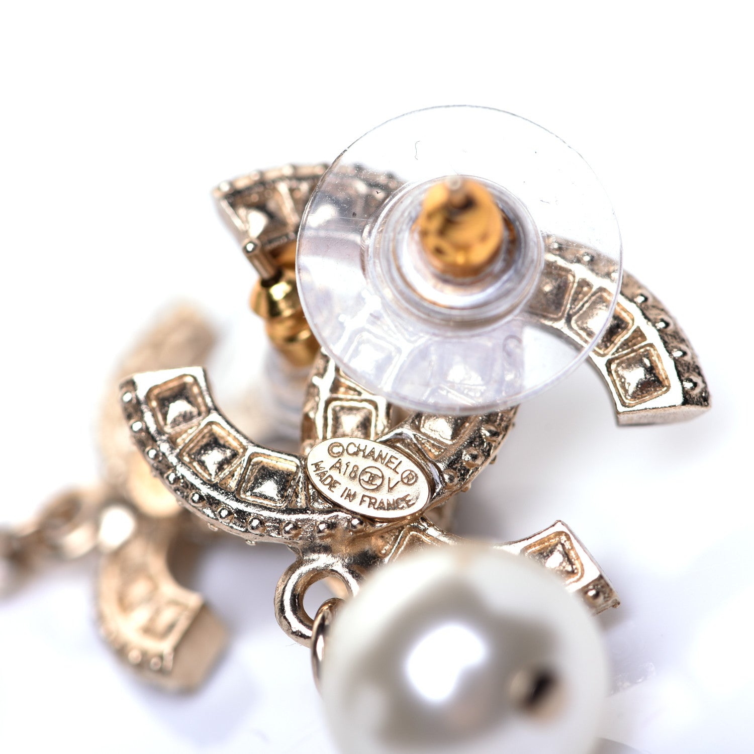 Chanel Crystal Pearl CC Drop Earrings Gold 4 of 5