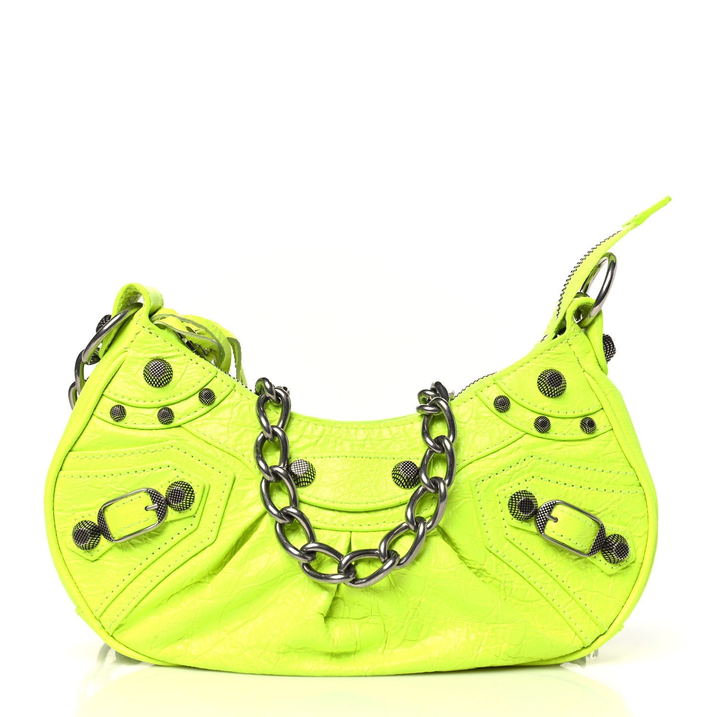 Agneau Arena Le Cagole Chain Shoulder Bag XS Fluo Yellow