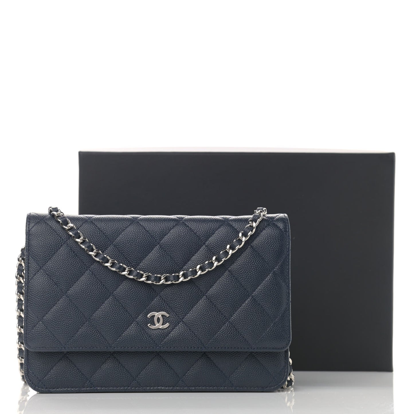 Caviar Quilted Wallet On Chain WOC Navy Blue