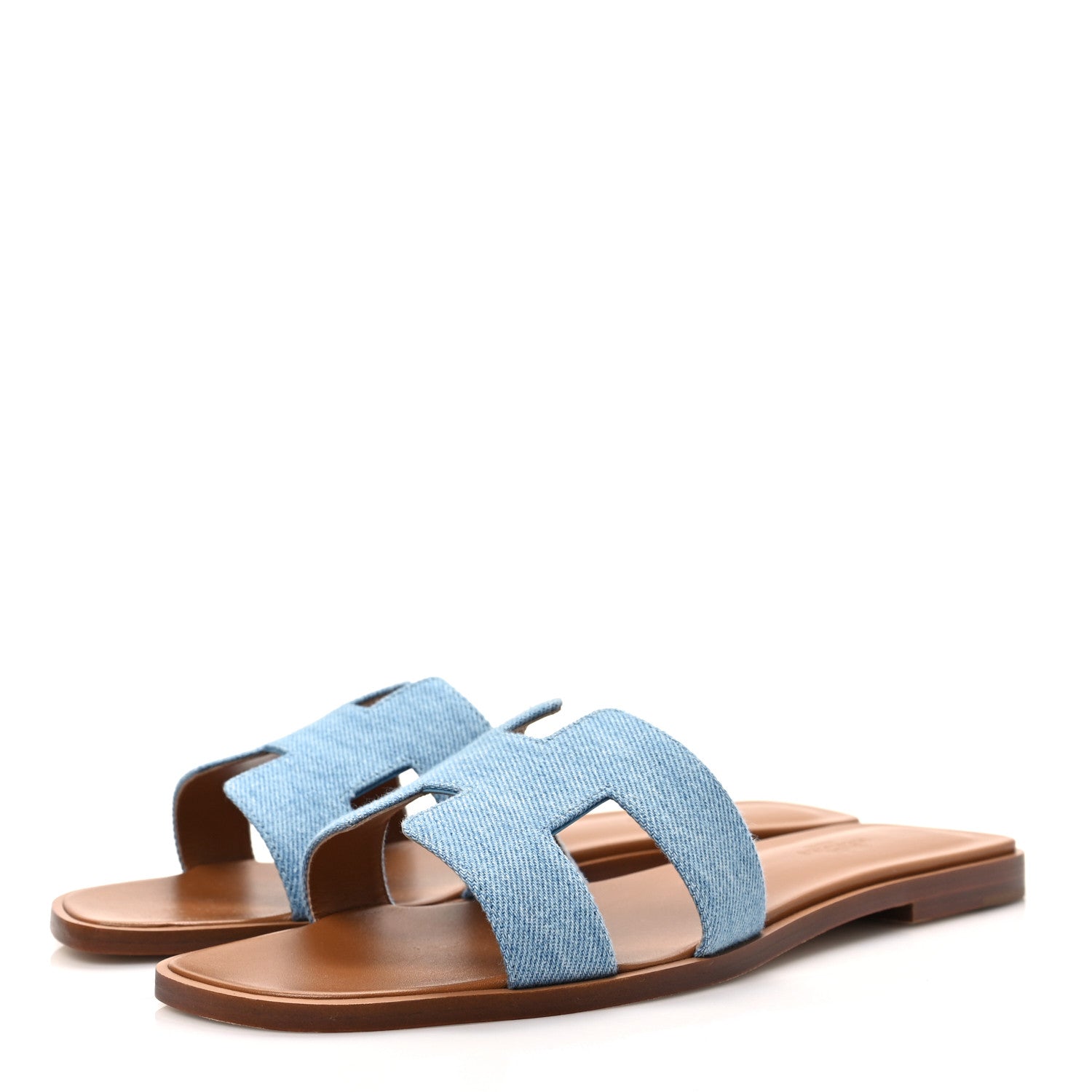 Hermes Denim Canvas Oran Sandals 39.5 Bleu Clair 2 of 9