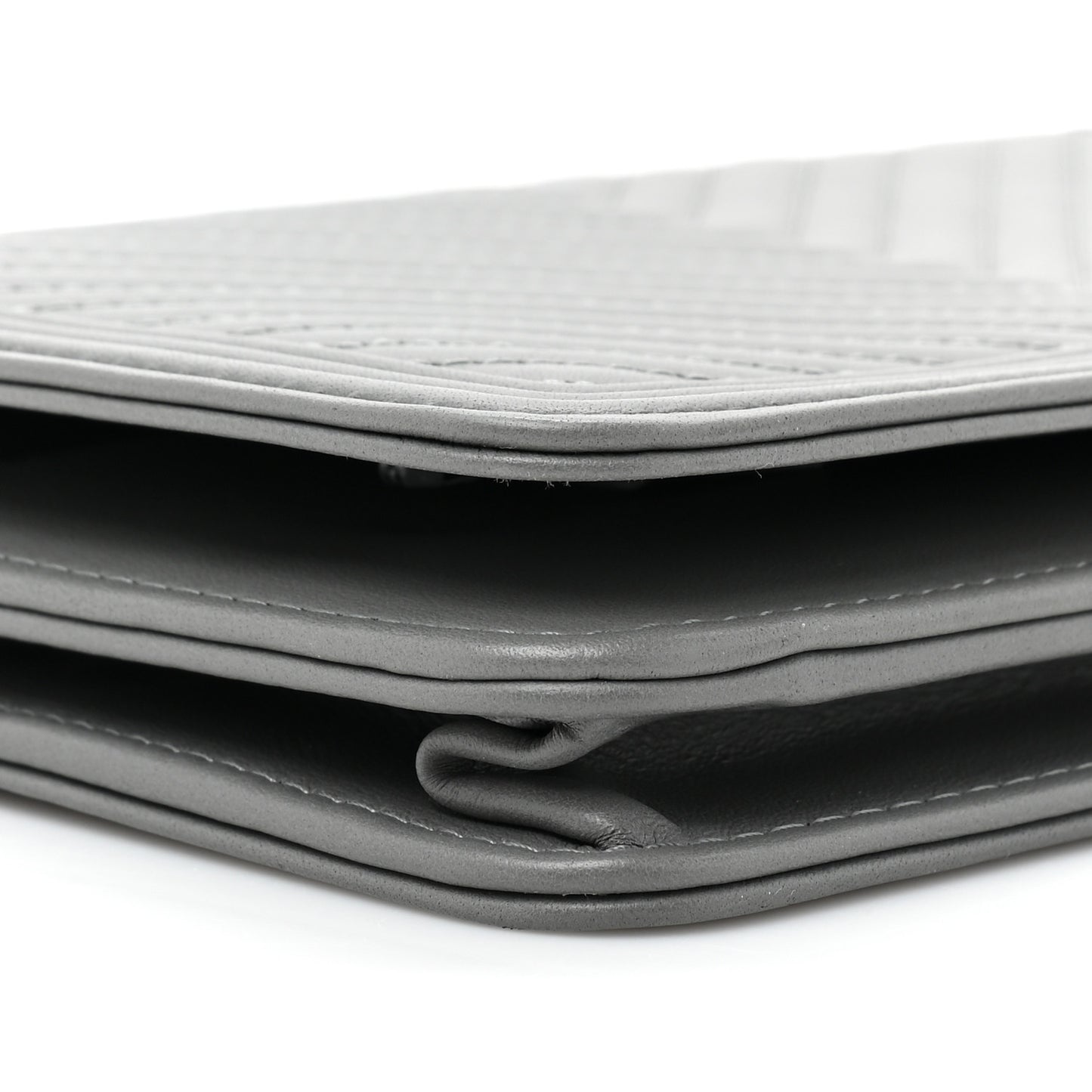 Calfskin Chevron Quilted Boy Wallet On Chain WOC Grey
