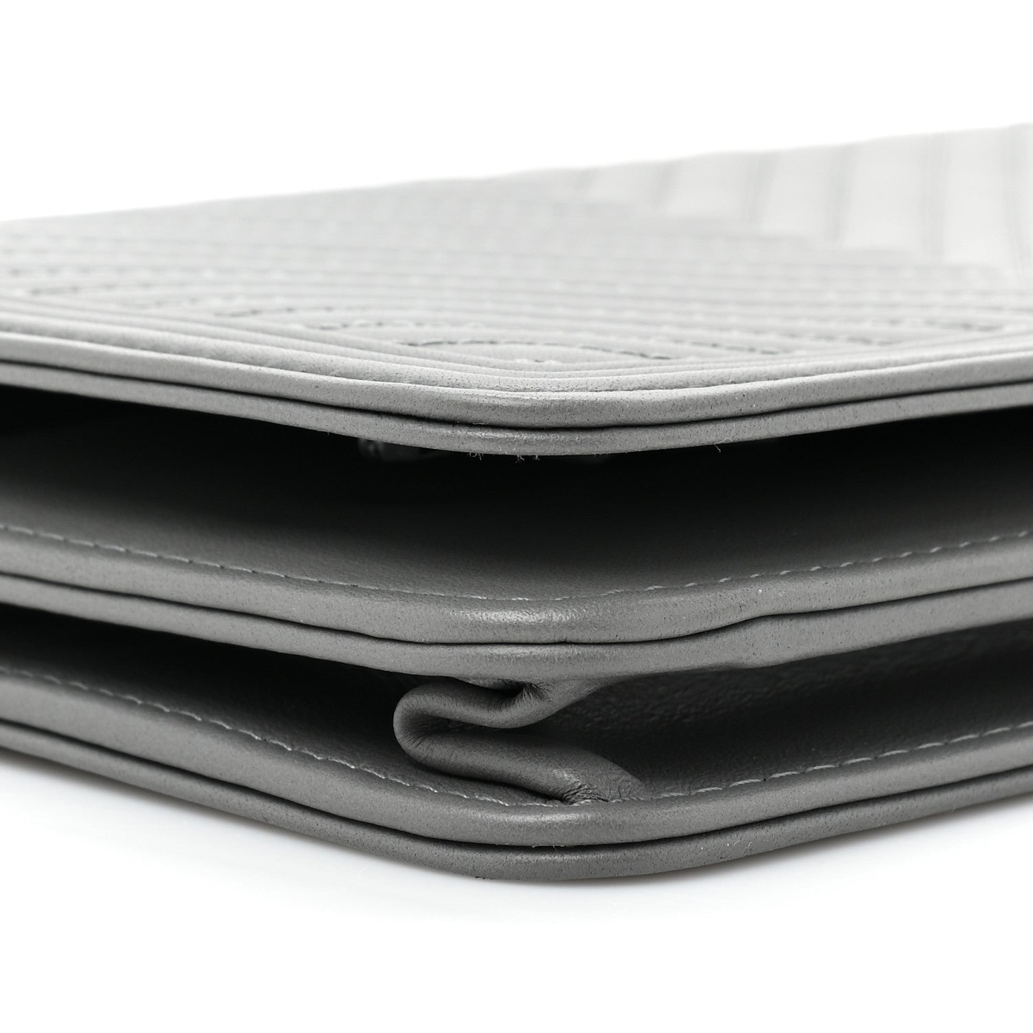 Chanel Calfskin Chevron Quilted Boy Wallet On Chain WOC Grey 13 of 14