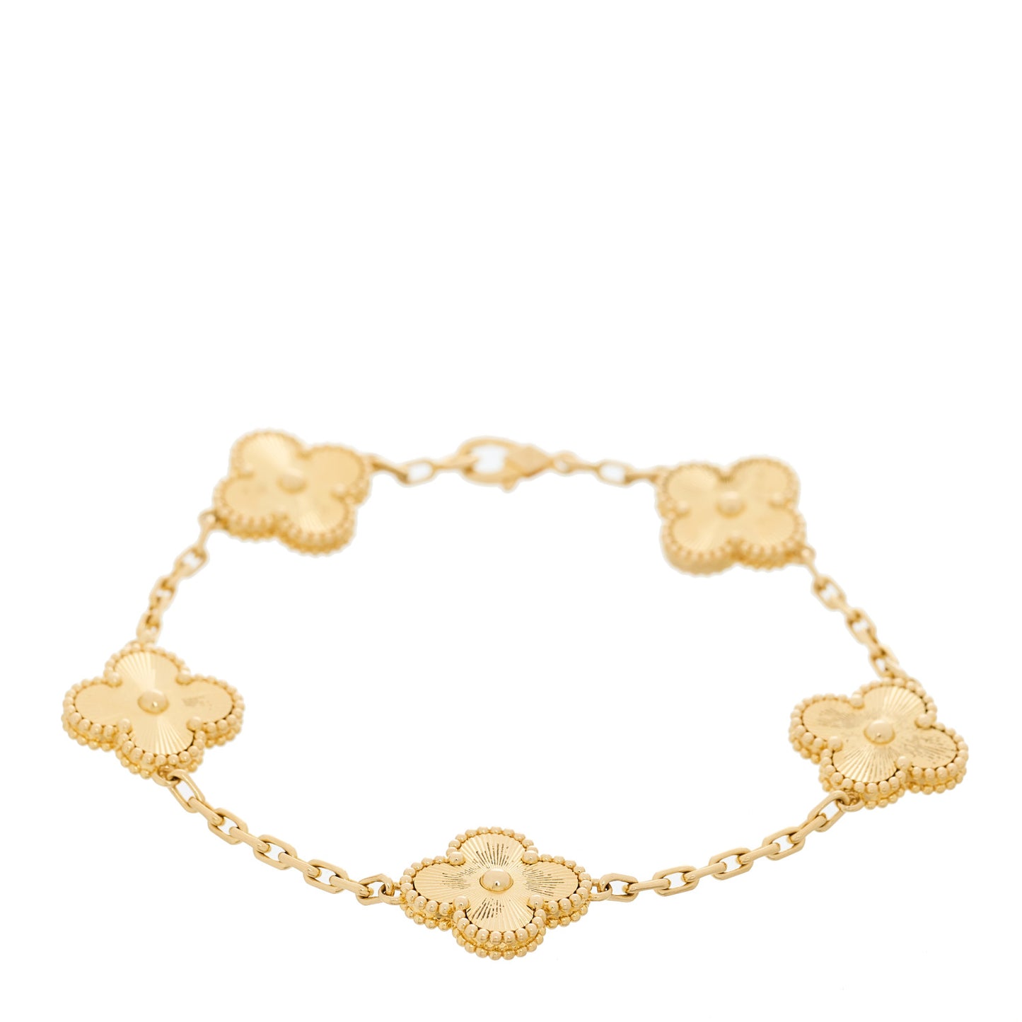 18K Yellow Gold 5 Motifs Guilloche Vintage Alhambra Bracelet