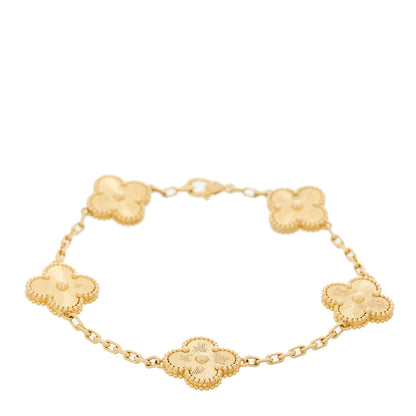 Van Cleef & Arpels 18K Yellow Gold 5 Motifs Guilloche Vintage Alhambra Bracelet 1 of 5