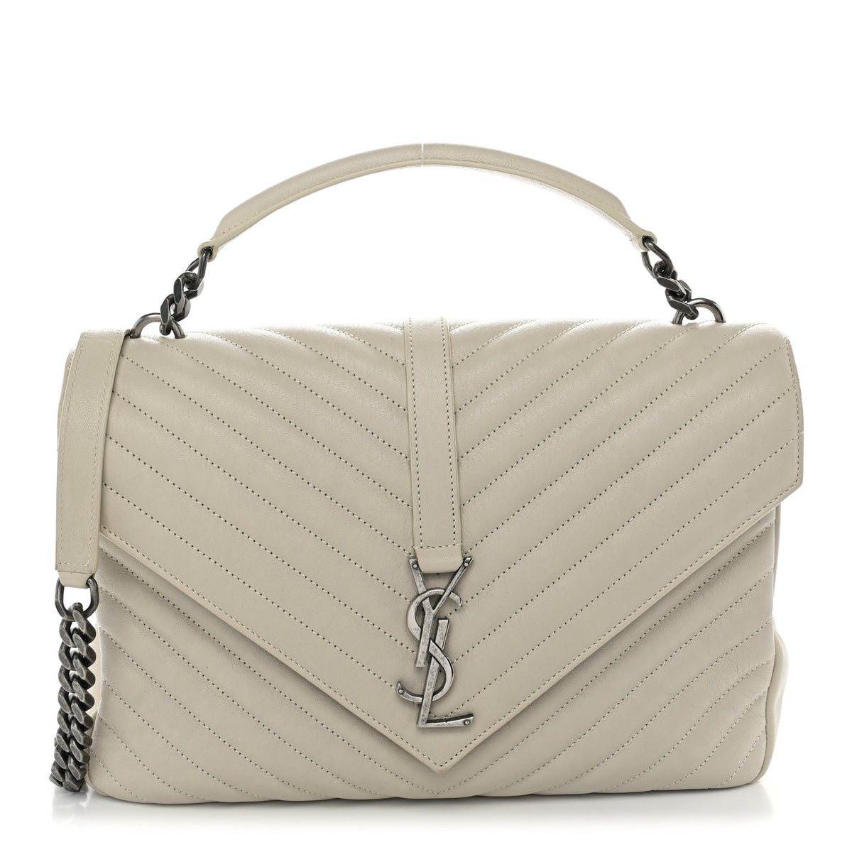 Saint Laurent Sheepskin Matelasse Large Monogram College Satchel Light Grey 1 of 16