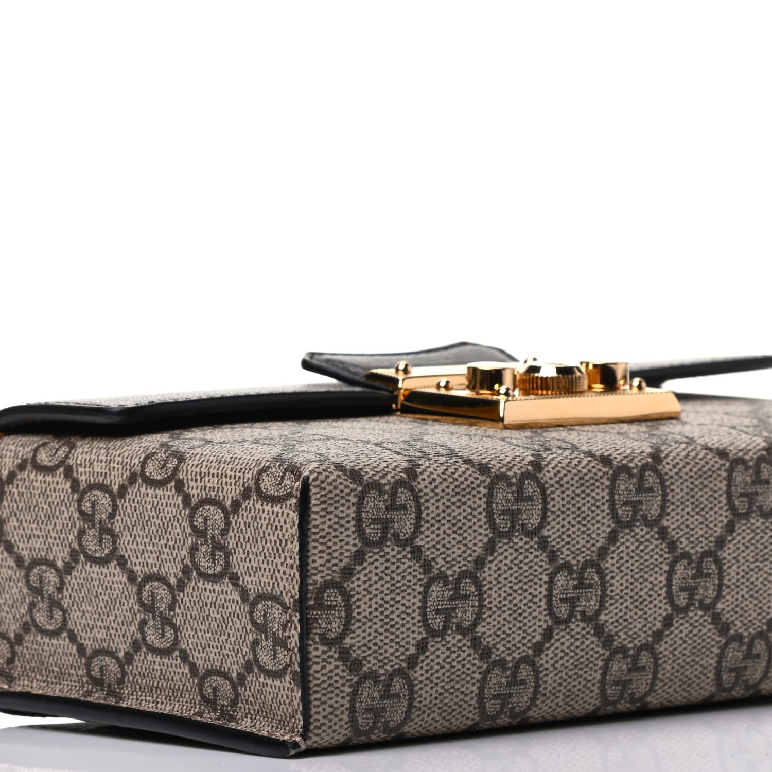 Gucci GG Supreme Monogram Calfskin Mini Padlock Top Handle Shoulder Bag Beige Black Cuir 7 of 8