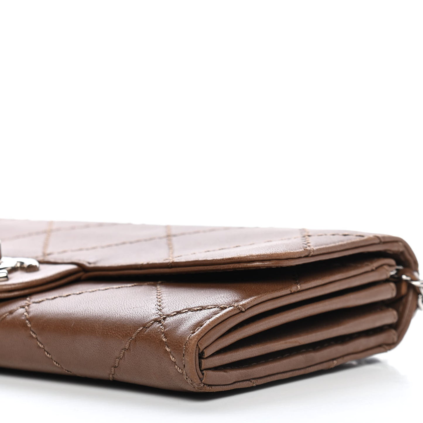 Lambskin Stitched Orient Express Wallet on Chain WOC Brown