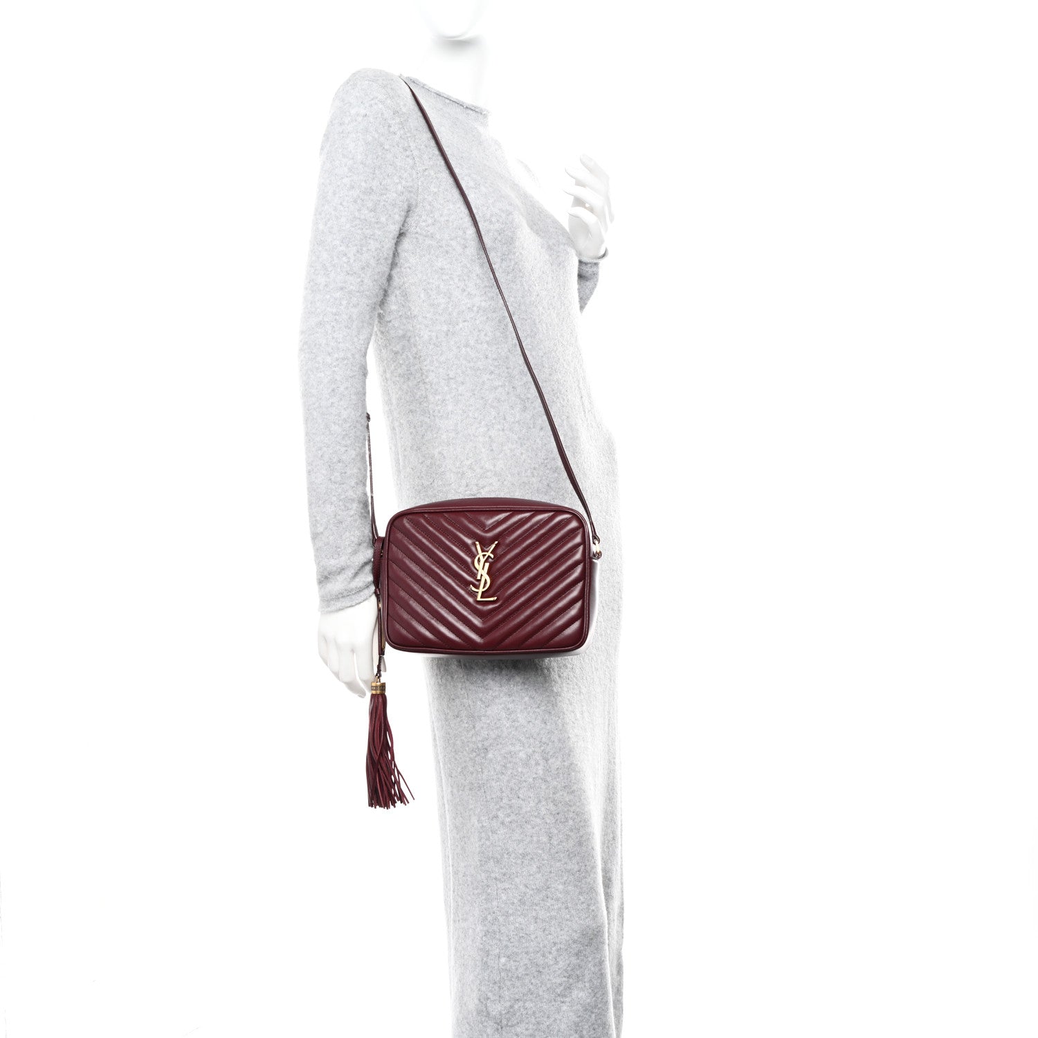 Saint Laurent Calfskin Matelasse Monogram Lou Camera Bag Dark Legion Red 2 of 10