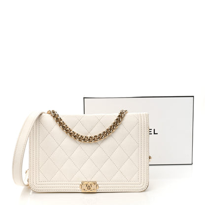 Chanel Caviar Quilted Boy Wallet On Chain WOC White 14 of 14