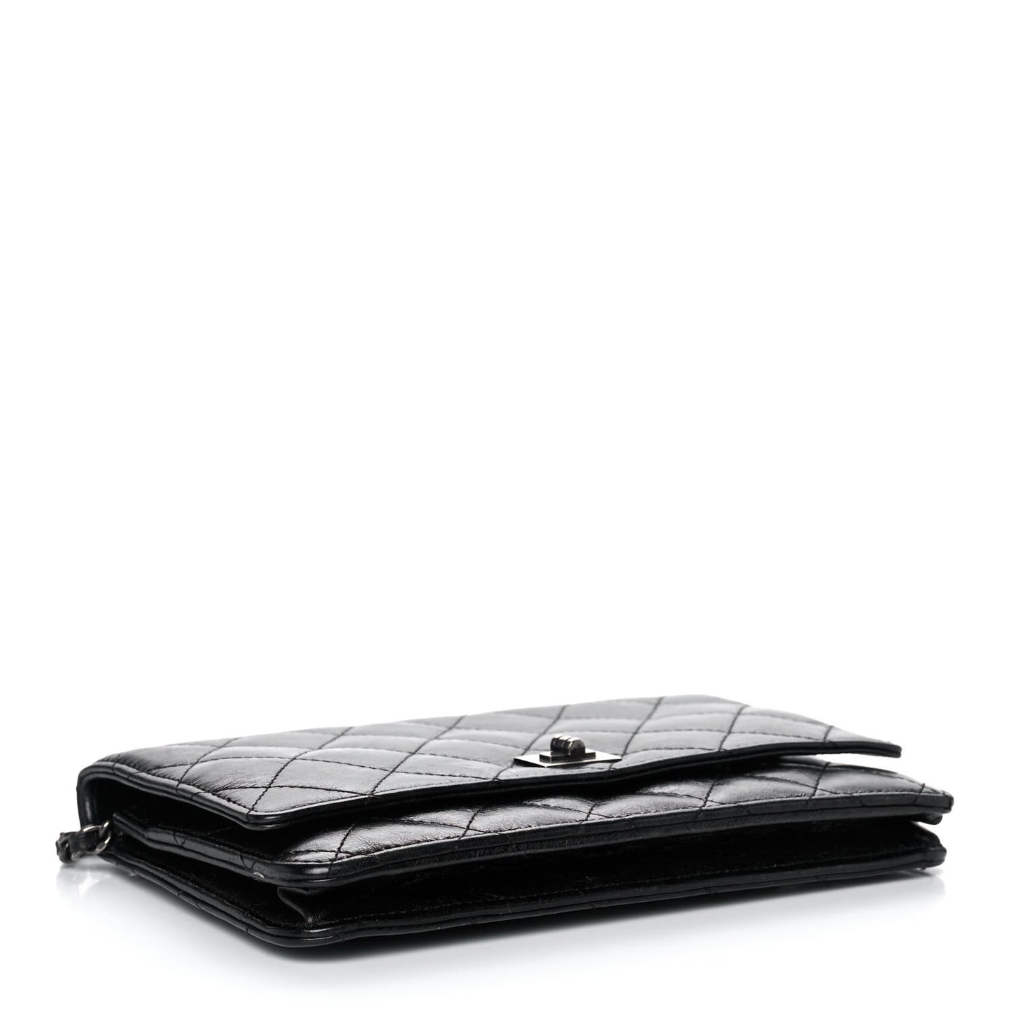 Metallic Aged Calfskin Quilted Reissue Wallet On Chain WOC Black