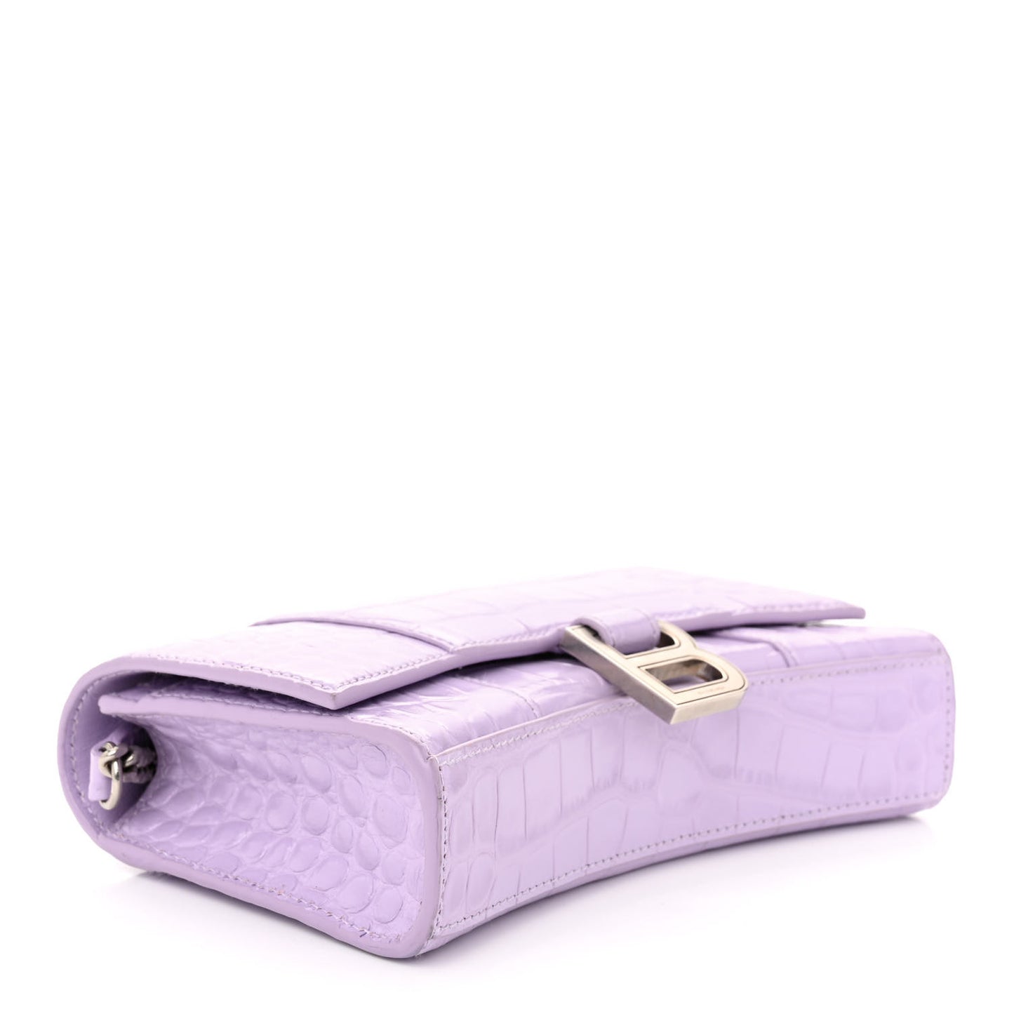 Shiny Calfskin Crocodile Embossed Hourglass Chain Bag Lilac