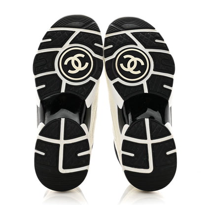Chanel Mesh Suede Calfskin Grained Calfskin Womens CC Sneakers 39 White Black 5 of 12