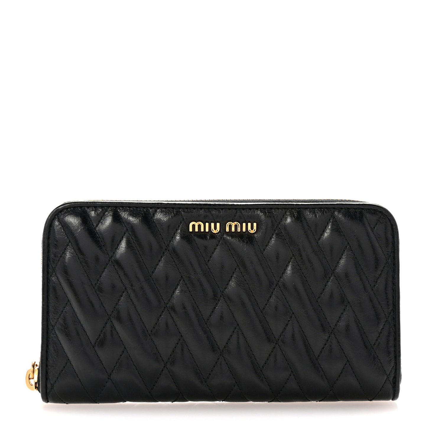 Vitello Shine Matelasse Zip Around Wallet Black
