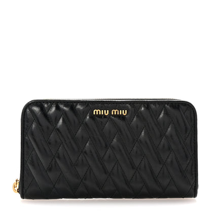 Miu Miu Vitello Shine Matelasse Zip Around Wallet Black 1 of 7