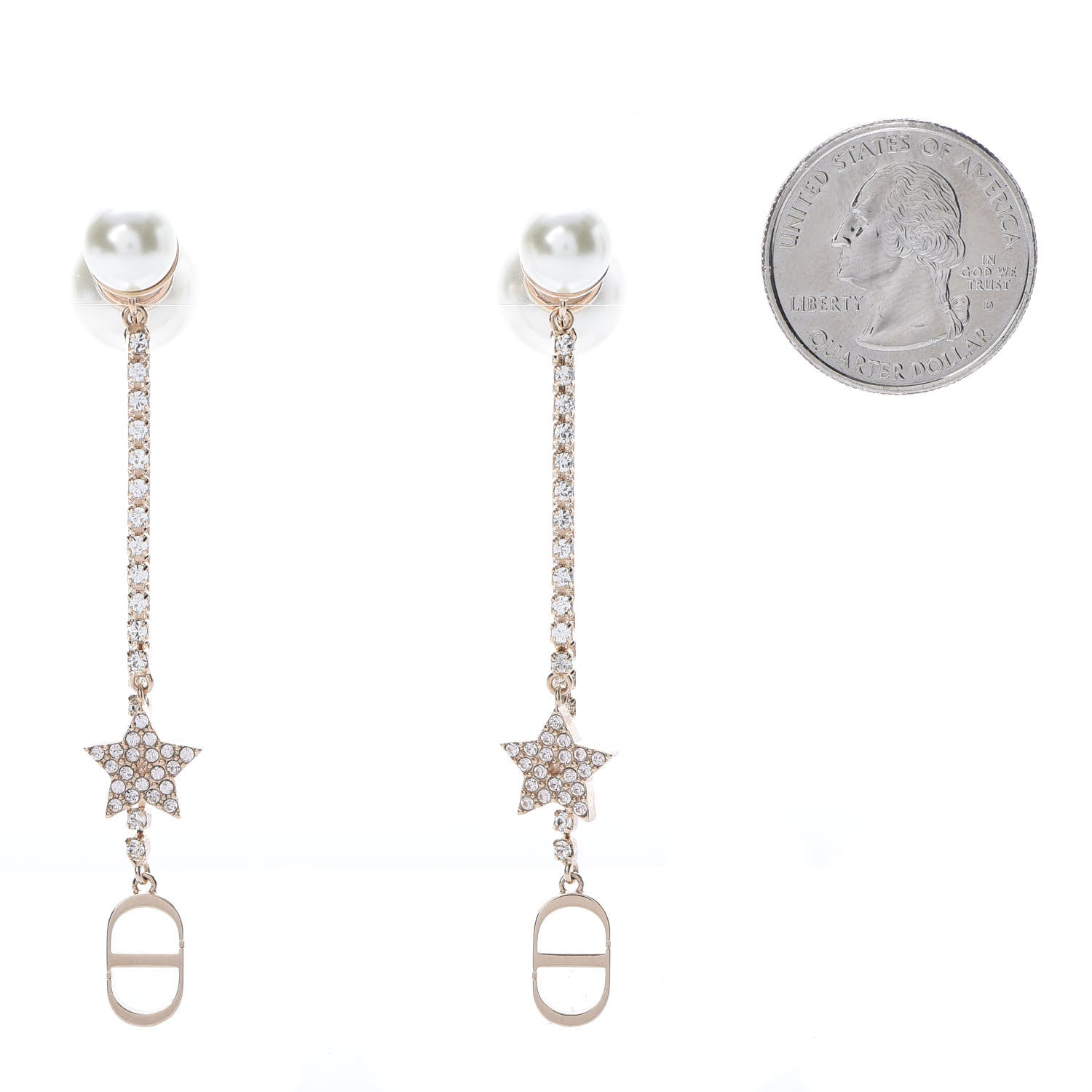 Christian Dior Pearl Crystal Tribales Dangle Chain Earrings Gold 2 of 5