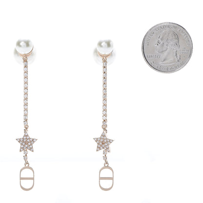 Christian Dior Pearl Crystal Tribales Dangle Chain Earrings Gold 2 of 5