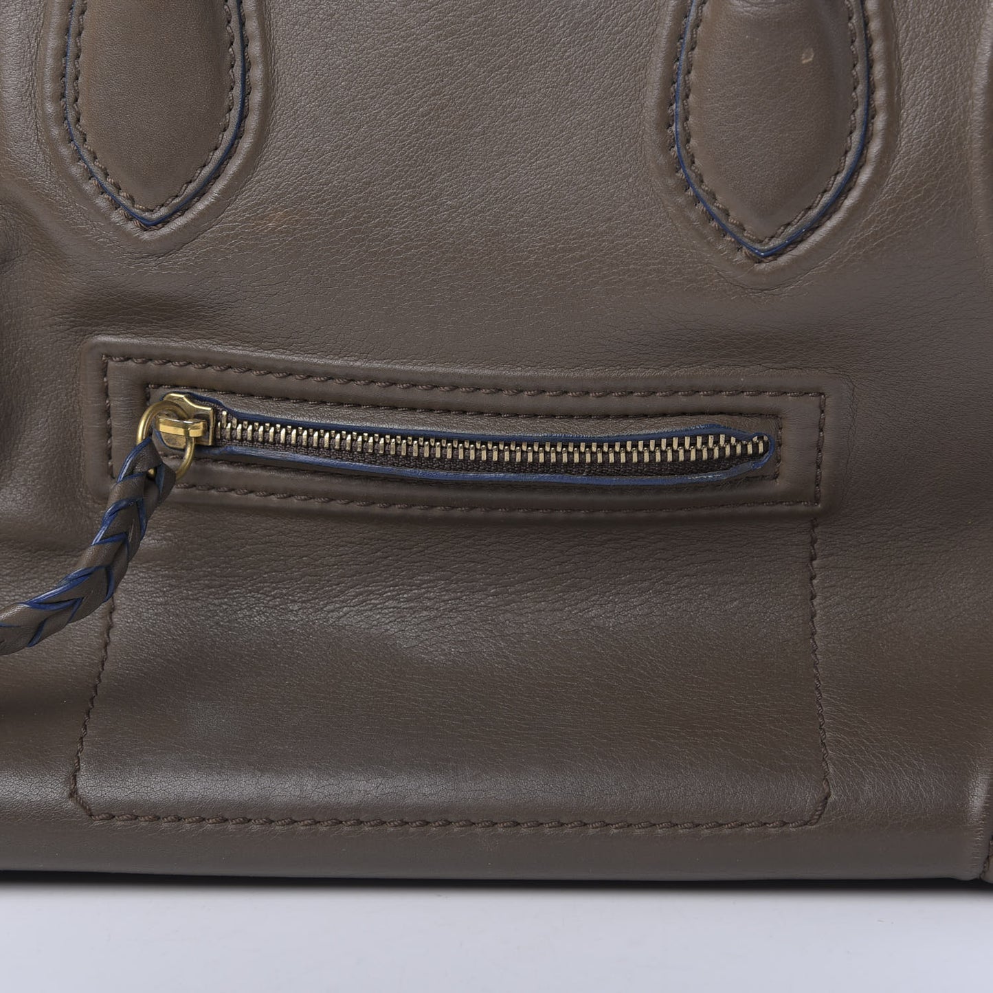 Supple Calfskin Medium Phantom Luggage Khaki Cobalt Trim