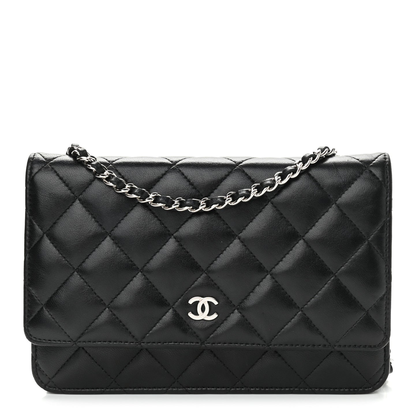 Lambskin Quilted Wallet On Chain WOC Black
