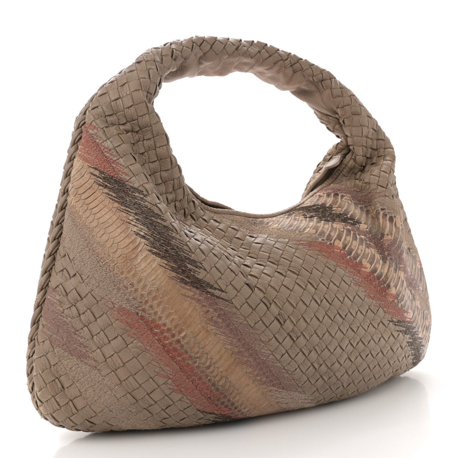 Bottega Veneta Nappa Snakeskin Embroidered Intrecciato Large Veneta Hobo Beige Multicolor 3 of 12