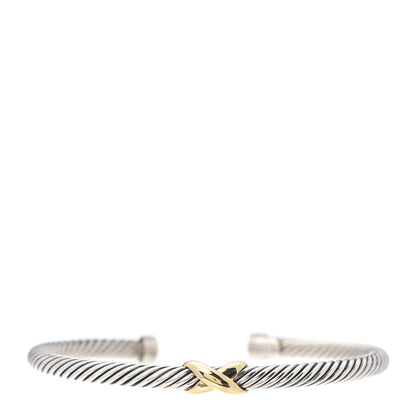 David Yurman Sterling Silver 18K Yellow Gold 4mm X Station Cable Bracelet 1 of 6
