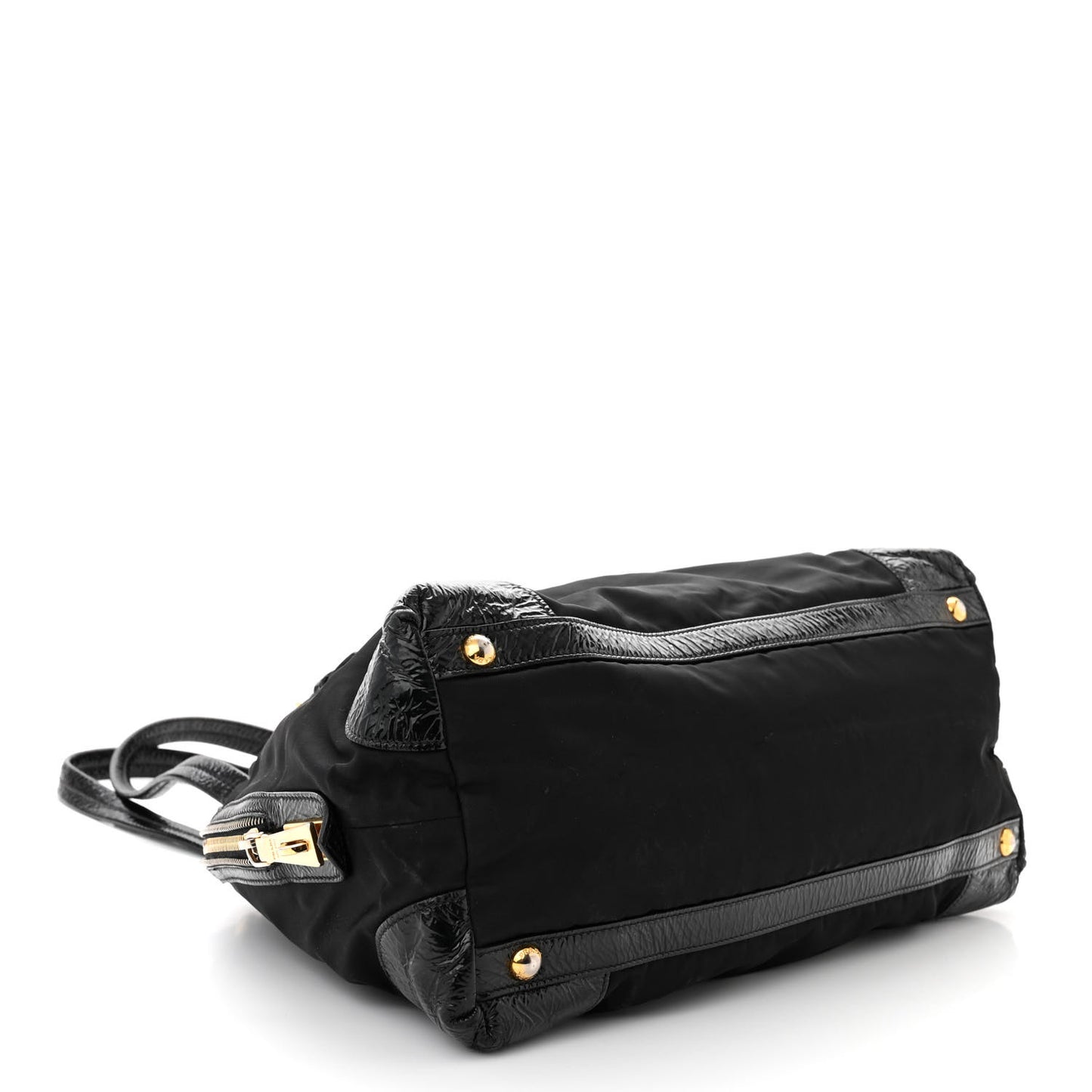 Tessuto Nylon Vernice Dome Satchel Black