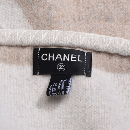 Chanel Merino Wool Cashmere CC Throw Blanket Beige White 3 of 4