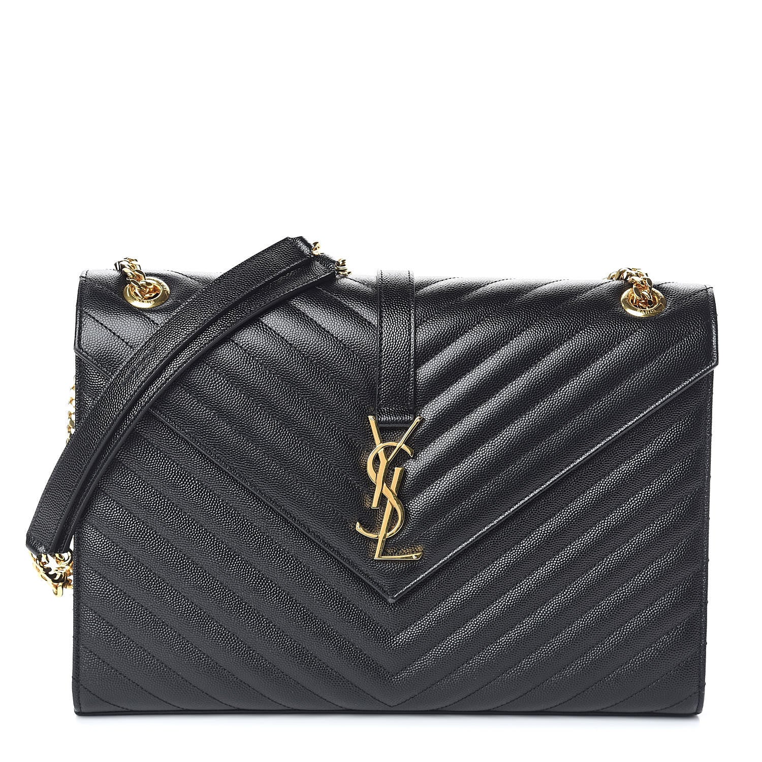 Saint Laurent Grain De Poudre Matelasse Chevron Large Monogram Satchel Black 1 of 8