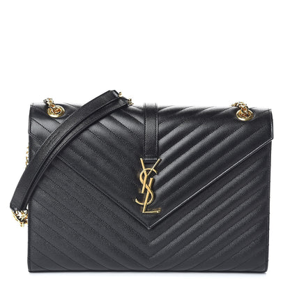 Saint Laurent Grain De Poudre Matelasse Chevron Large Monogram Satchel Black 1 of 8