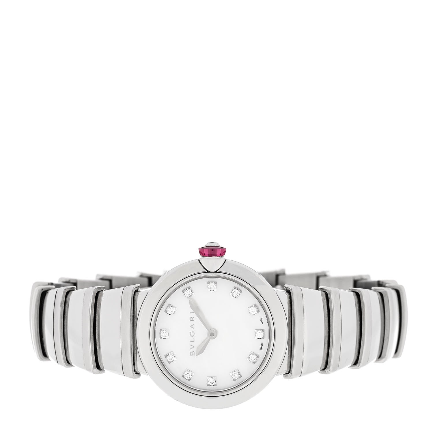 Bulgari Stainless Steel Diamond Mother of Pearl 28mm Lucea Quartz Watch 2 of 5