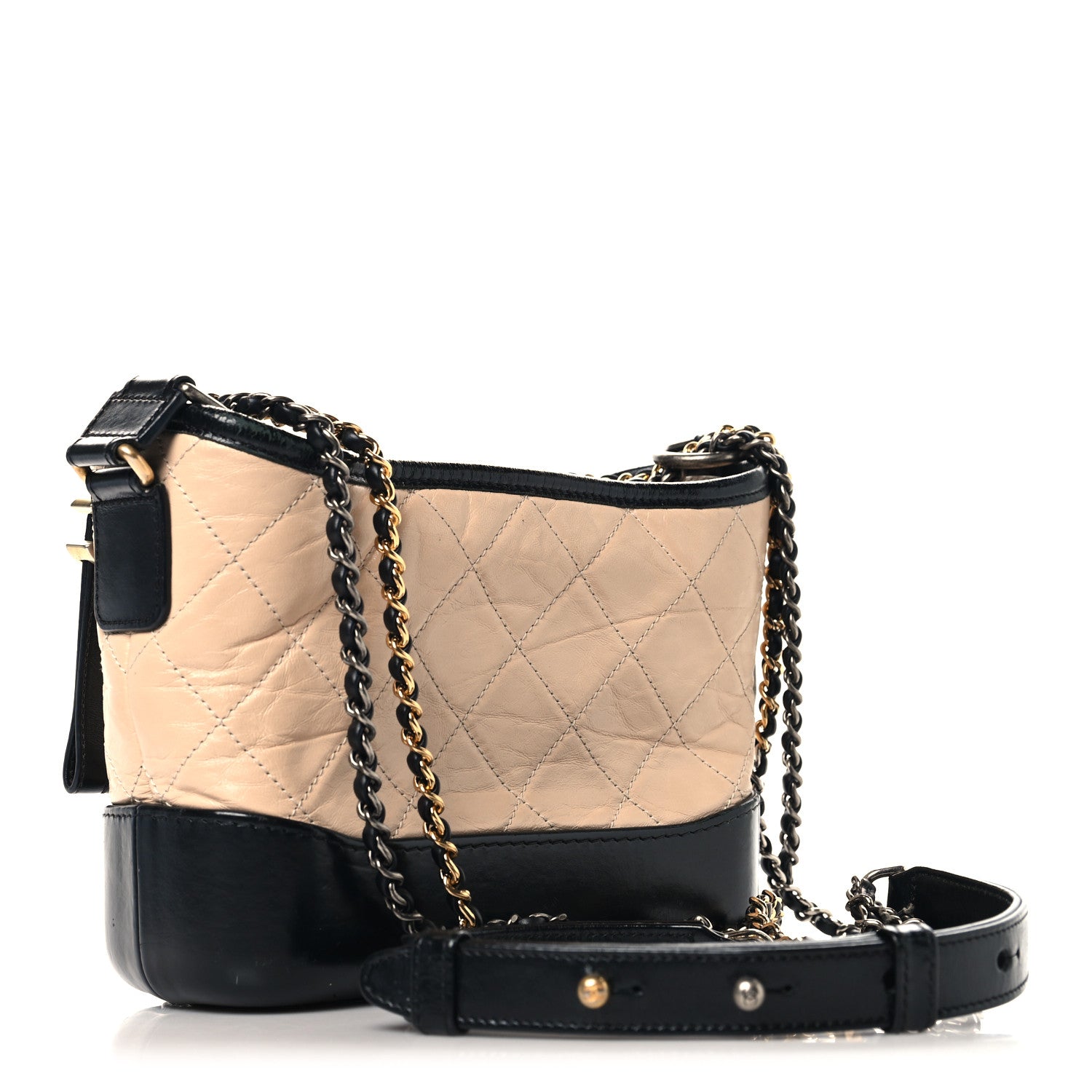 Chanel Aged Calfskin Quilted Small Gabrielle Hobo Beige Black 3 of 11