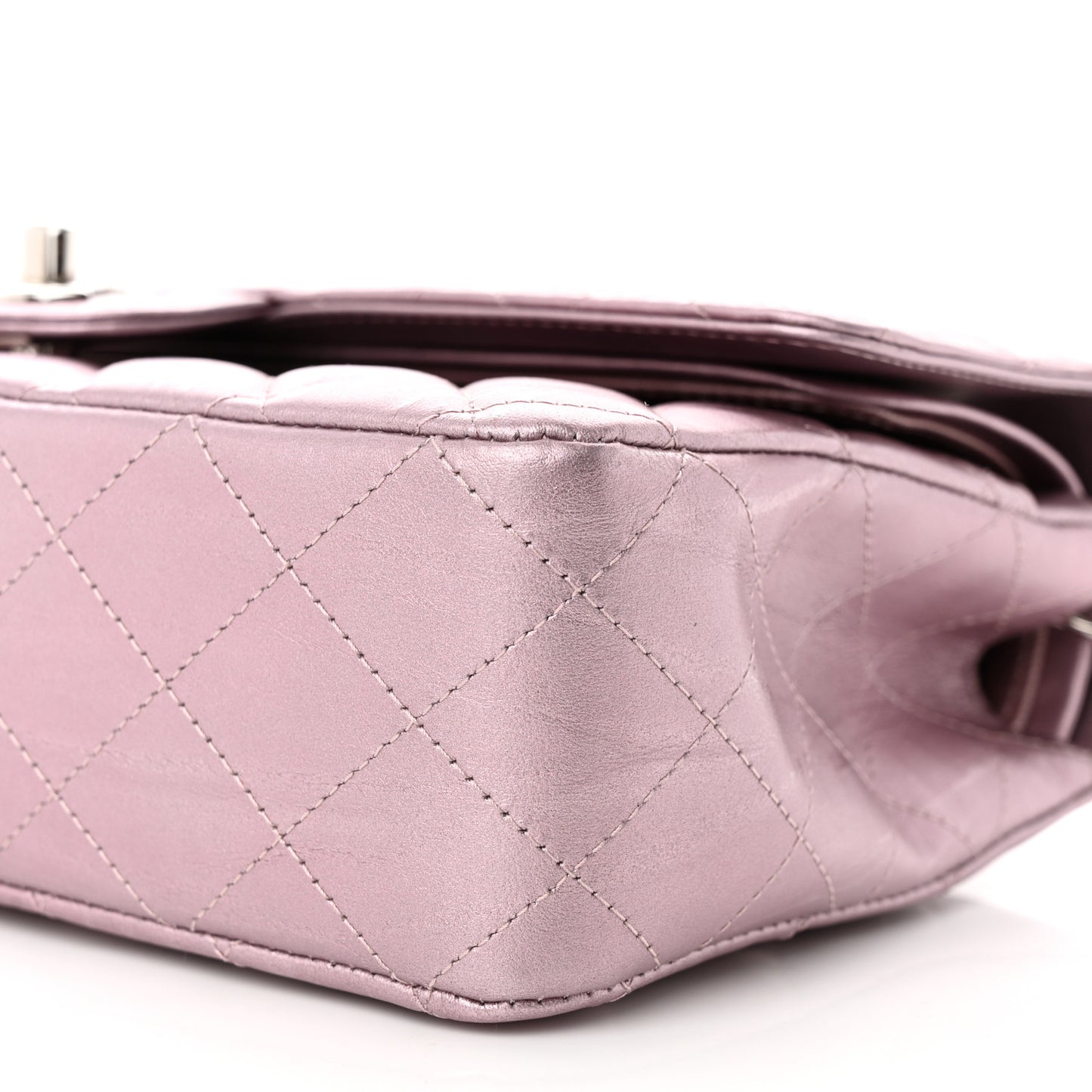 Metallic Calfskin Quilted Medium Double Flap Purple