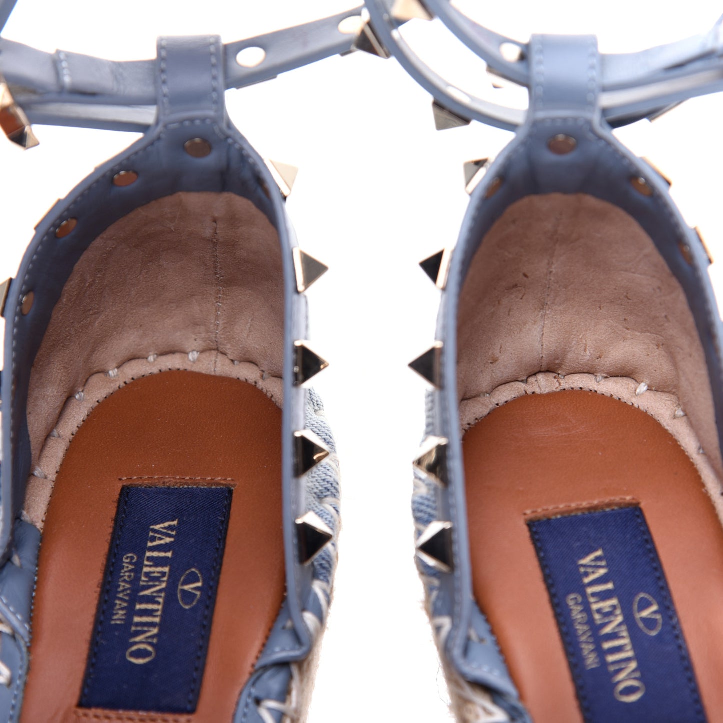 Denim Butterfly Embroidered Rockstud Ankle Wrap Espadrille 15/85mm Wedges 36 Light Denim