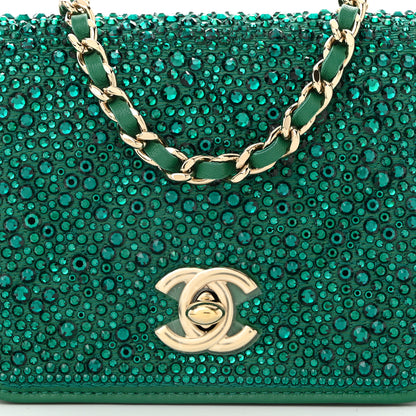 Chanel Lambskin Crystal Diamante Clutch With Chain Green 9 of 11