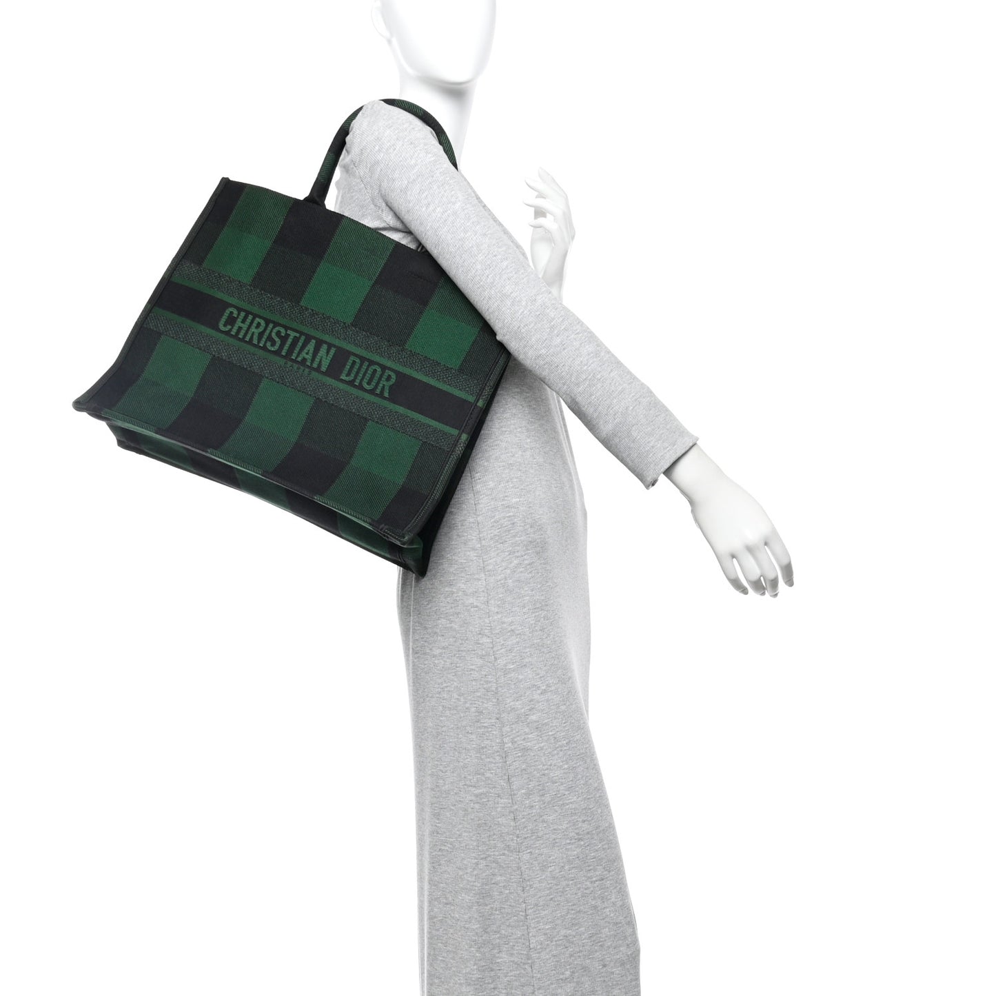 Canvas Embroidered Checkered Book Tote Black Green
