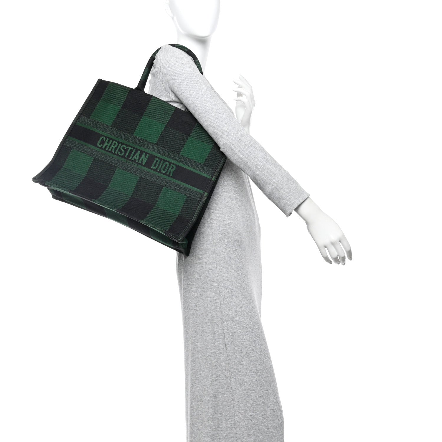 Christian Dior Canvas Embroidered Checkered Book Tote Black Green 2 of 10