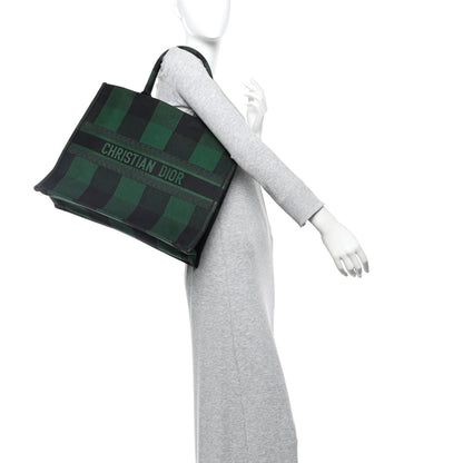 Christian Dior Canvas Embroidered Checkered Book Tote Black Green 2 of 10