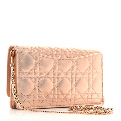Christian Dior Iridescent Metallic Lambskin Cannage Caro Pouch with Chain Pink 2 of 9
