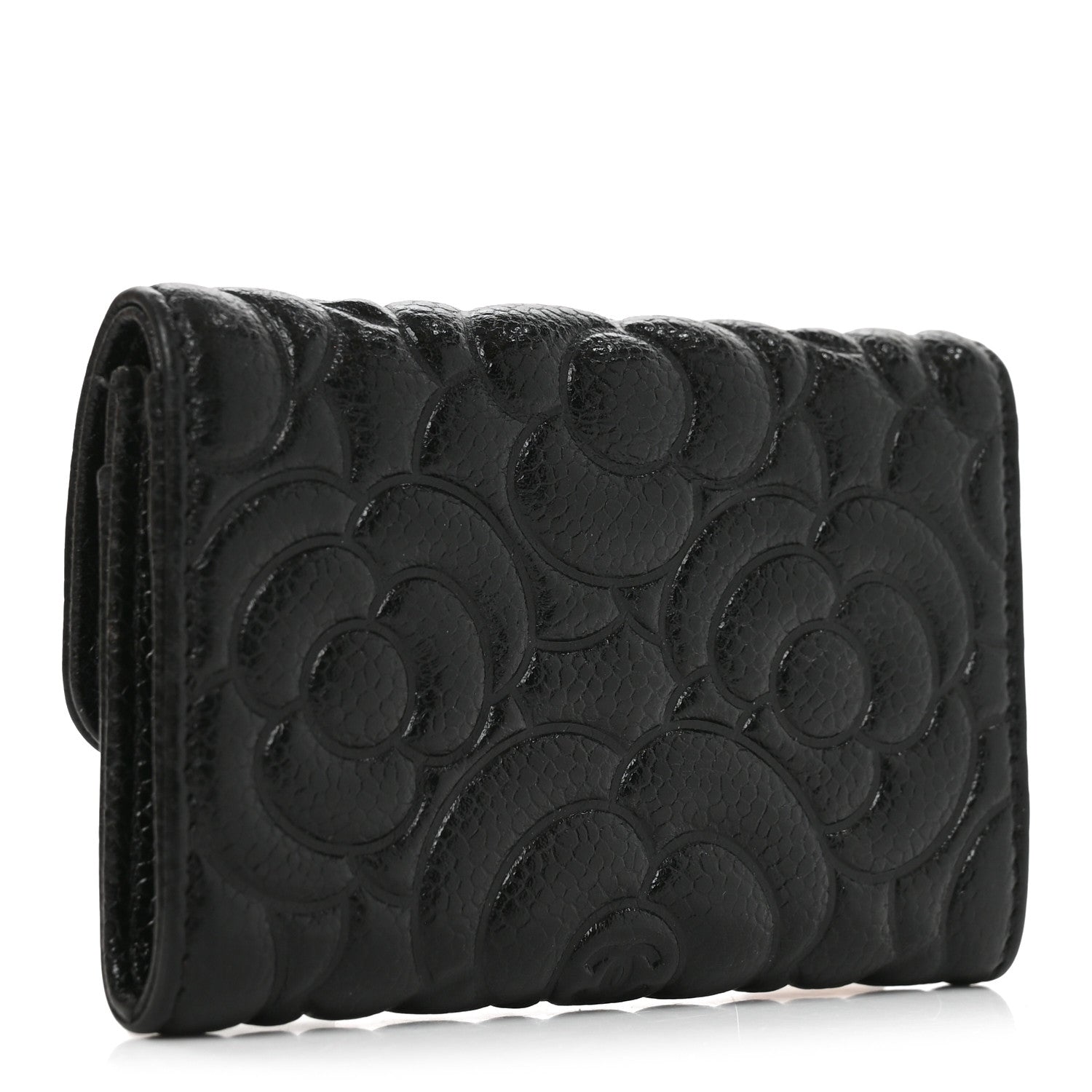 Chanel Caviar Camellia Embossed Card Holder Wallet Black 2 of 8