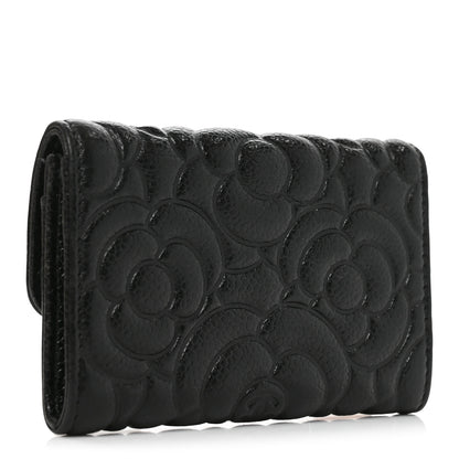 Chanel Caviar Camellia Embossed Card Holder Wallet Black 2 of 8