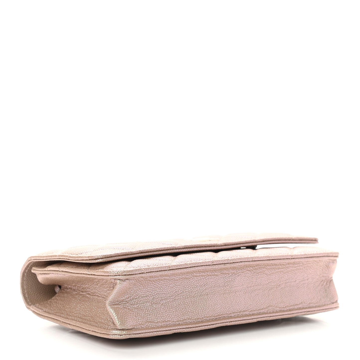 Iridescent Caviar Quilted Wallet On Chain WOC Beige