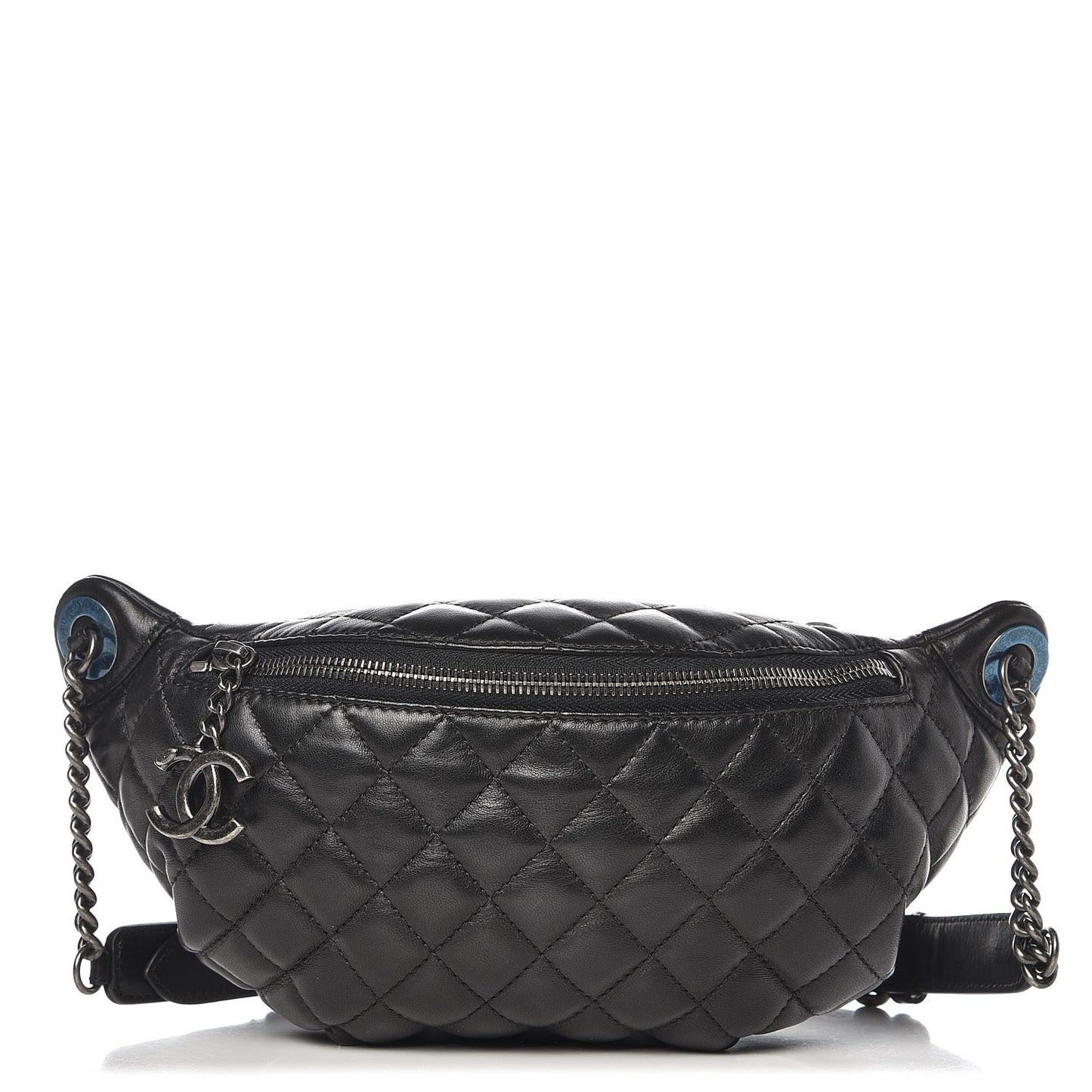 Lambskin Quilted Banane Waist Bag Fanny Pack Black