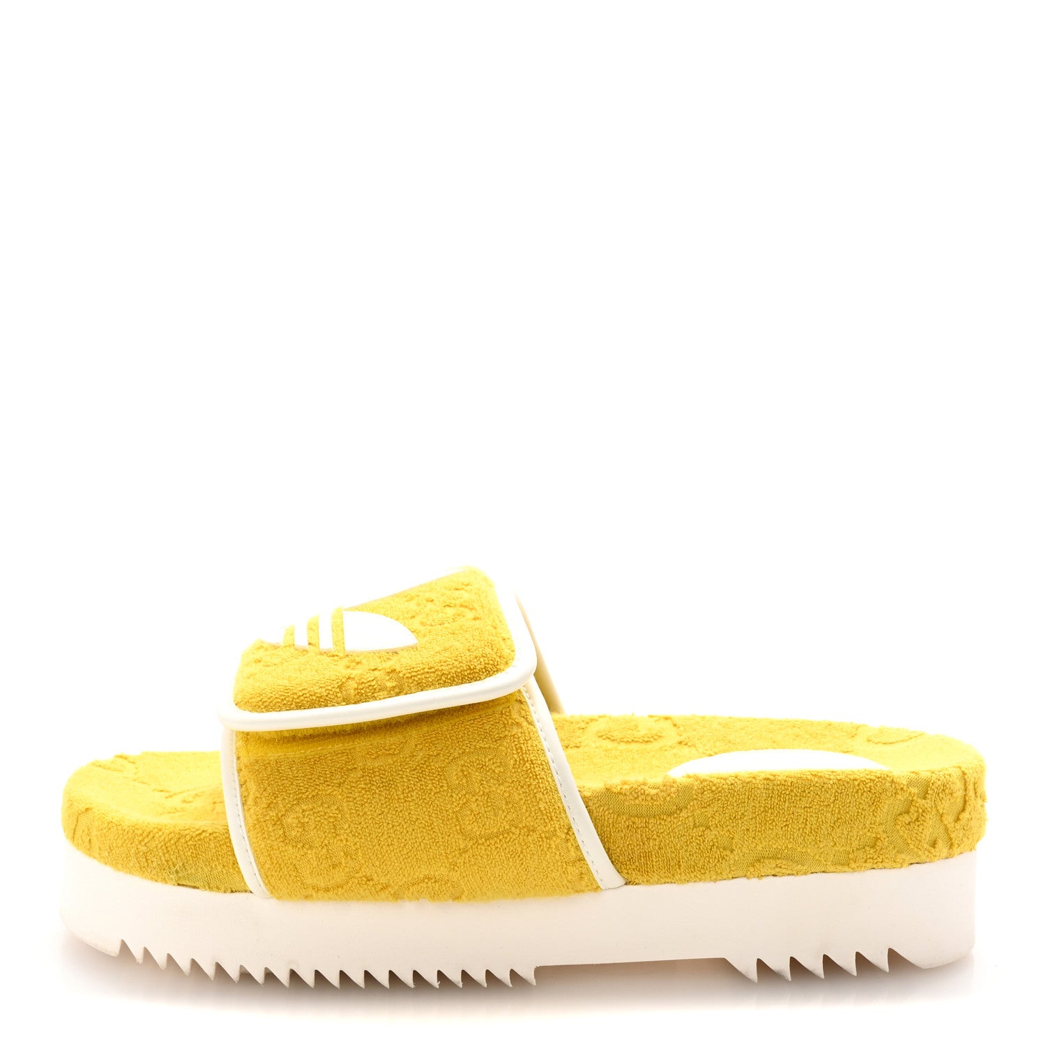 Gucci X ADIDAS Magic Sponge Terry Cloth Trefoil GG Monogram Womens Platform Sandals 39 Smile Yellow Off White 1 of 8